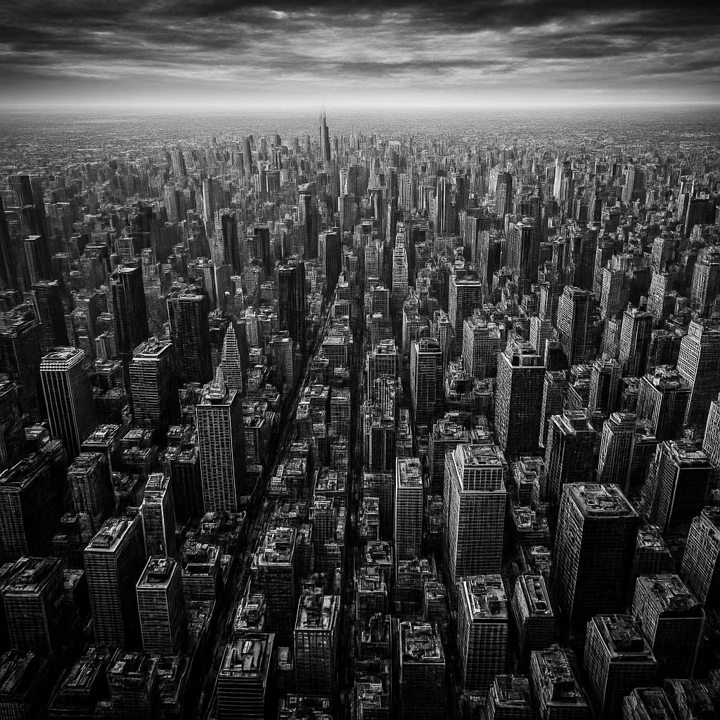 Aerial view of a vast city skyline