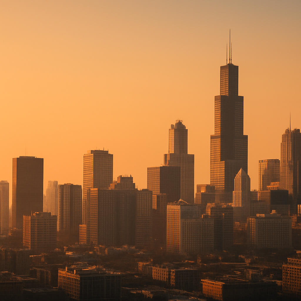 City skyline at dusk